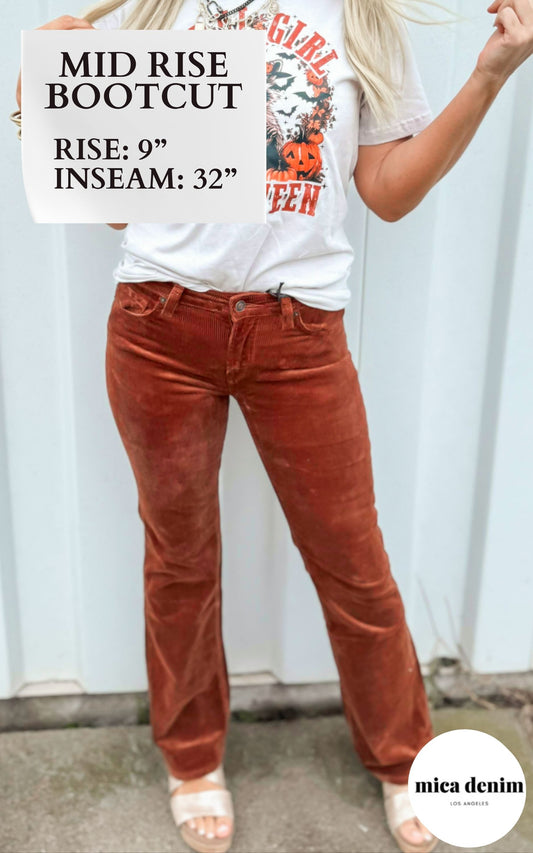 Mica | The Bethany Mid Rise Corded Bootcut Denim Jean** - Final Sale