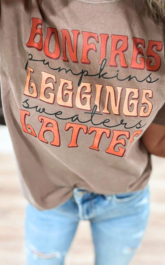 Bonfire Leggings Lattes Garment Dyed Graphic T-shirt
