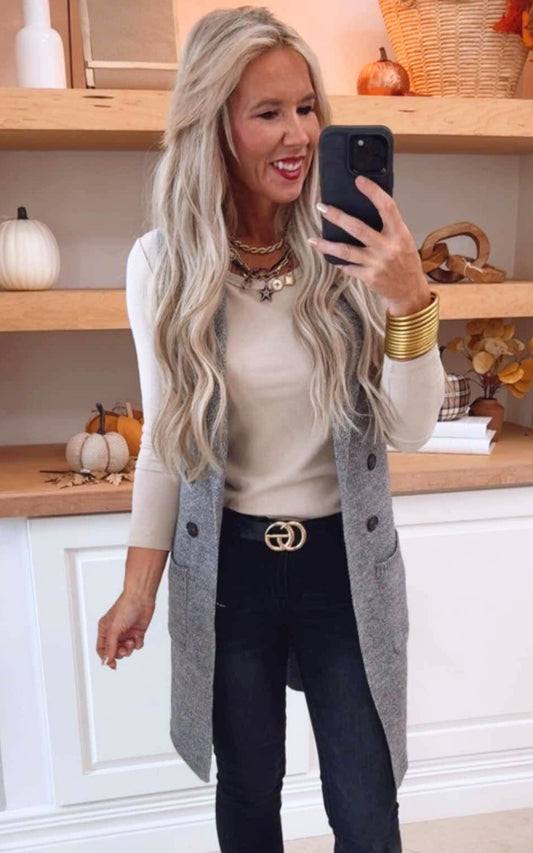 Heather Grey Long Sweater Vest