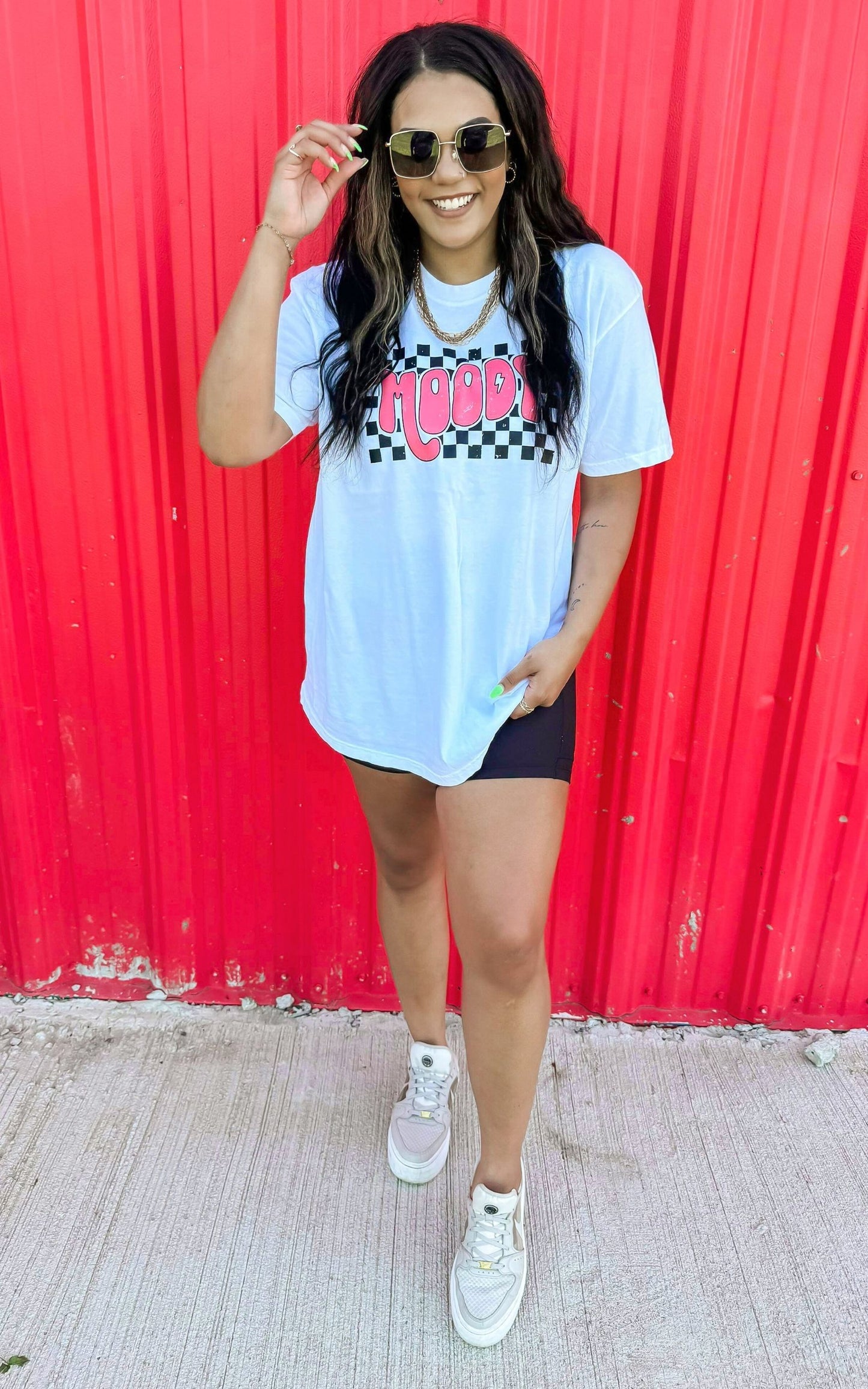 Moody Check Garment Dyed Graphic T-shirt