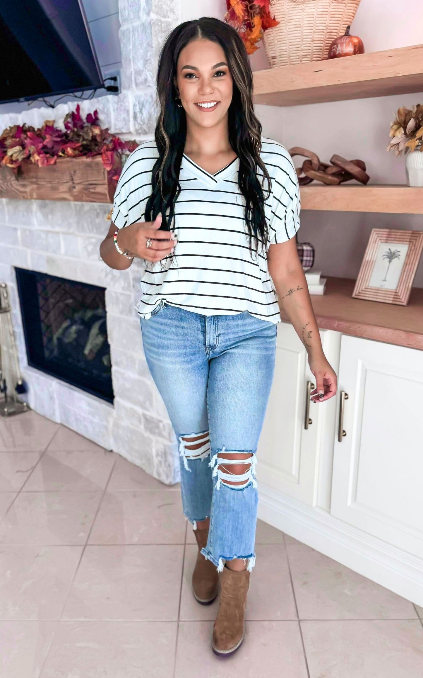 Relaxed Ivory Oversized Stripe Tee - Final Sale