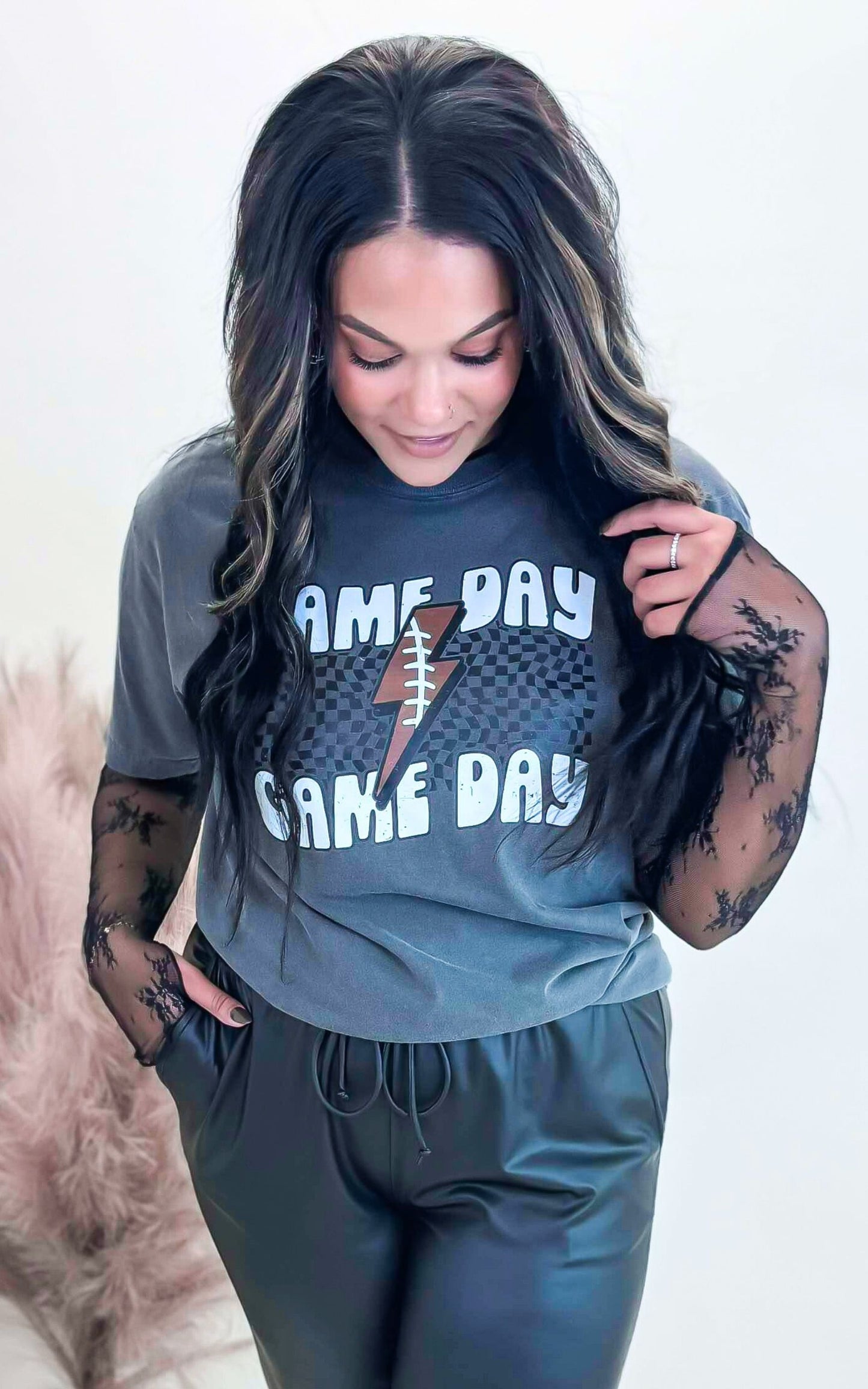 Lightning Football Game Day Garment Dyed Graphic T-shirt