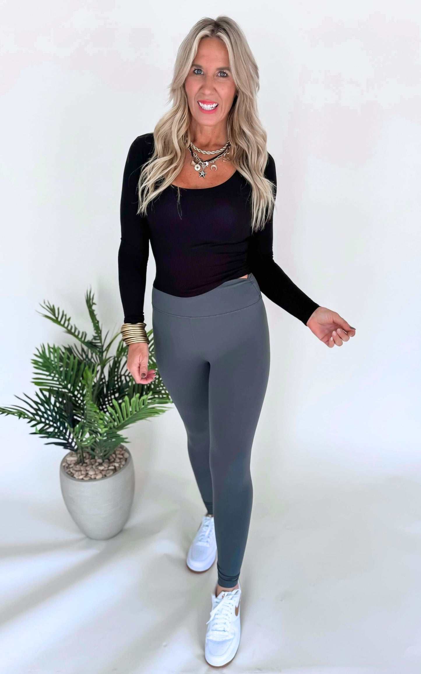 MONO B. Nylon-Blend Essential Solid Leggings** - Final Sale