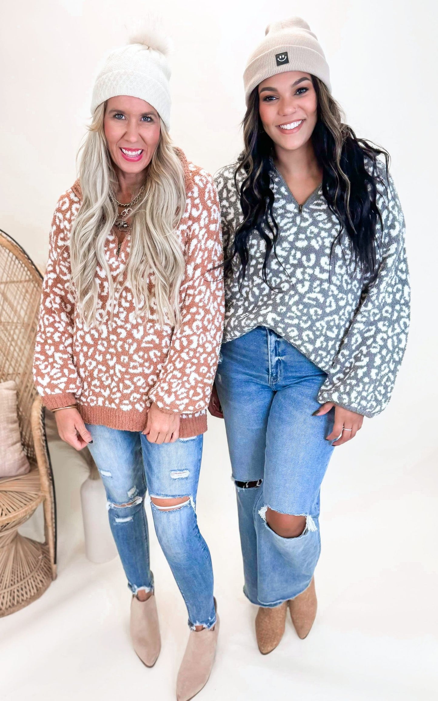 Cheetah 1/2 Mock Neck Dreamer Pullover | Salty Wave (3 COLORS)