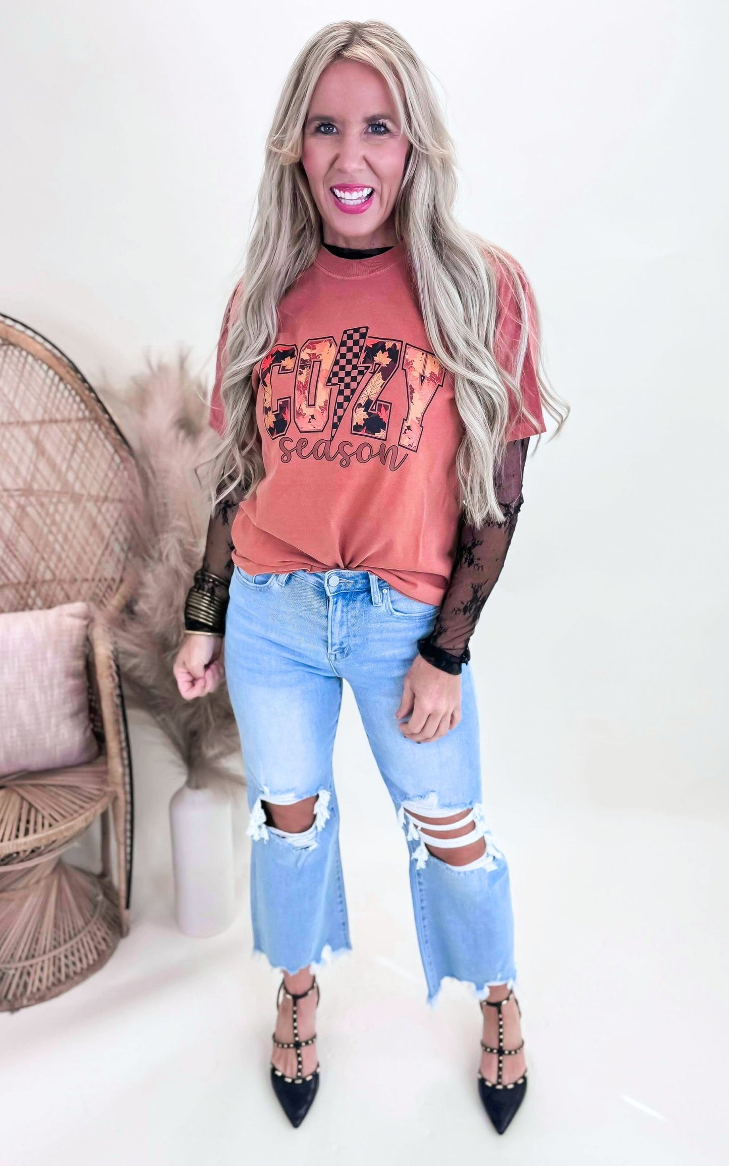 Cozy Fall Season Garment Dyed Graphic T-shirt - Final Sale