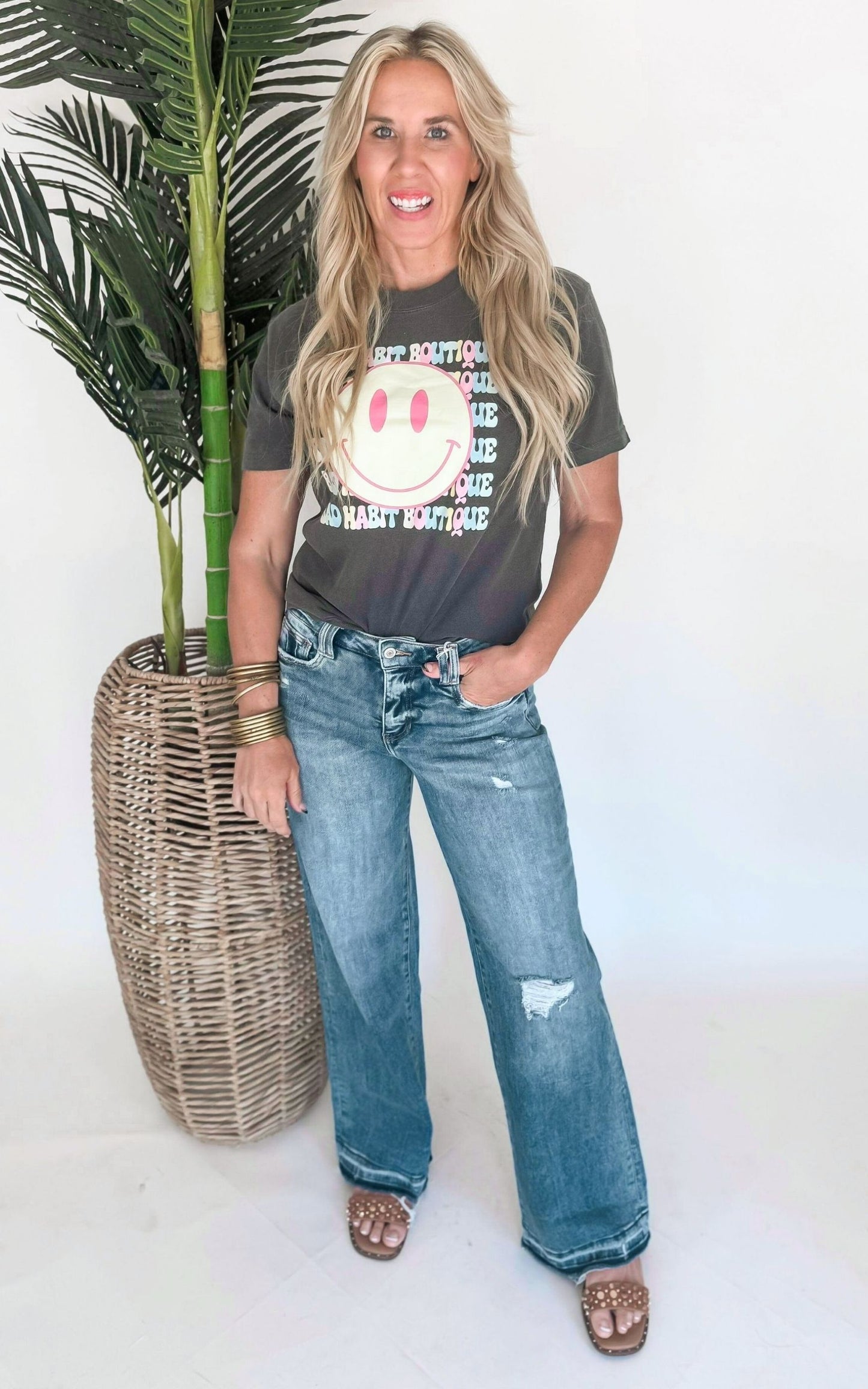 Smile Bad Habit Boutique Garment Dyed Graphic T-shirt.