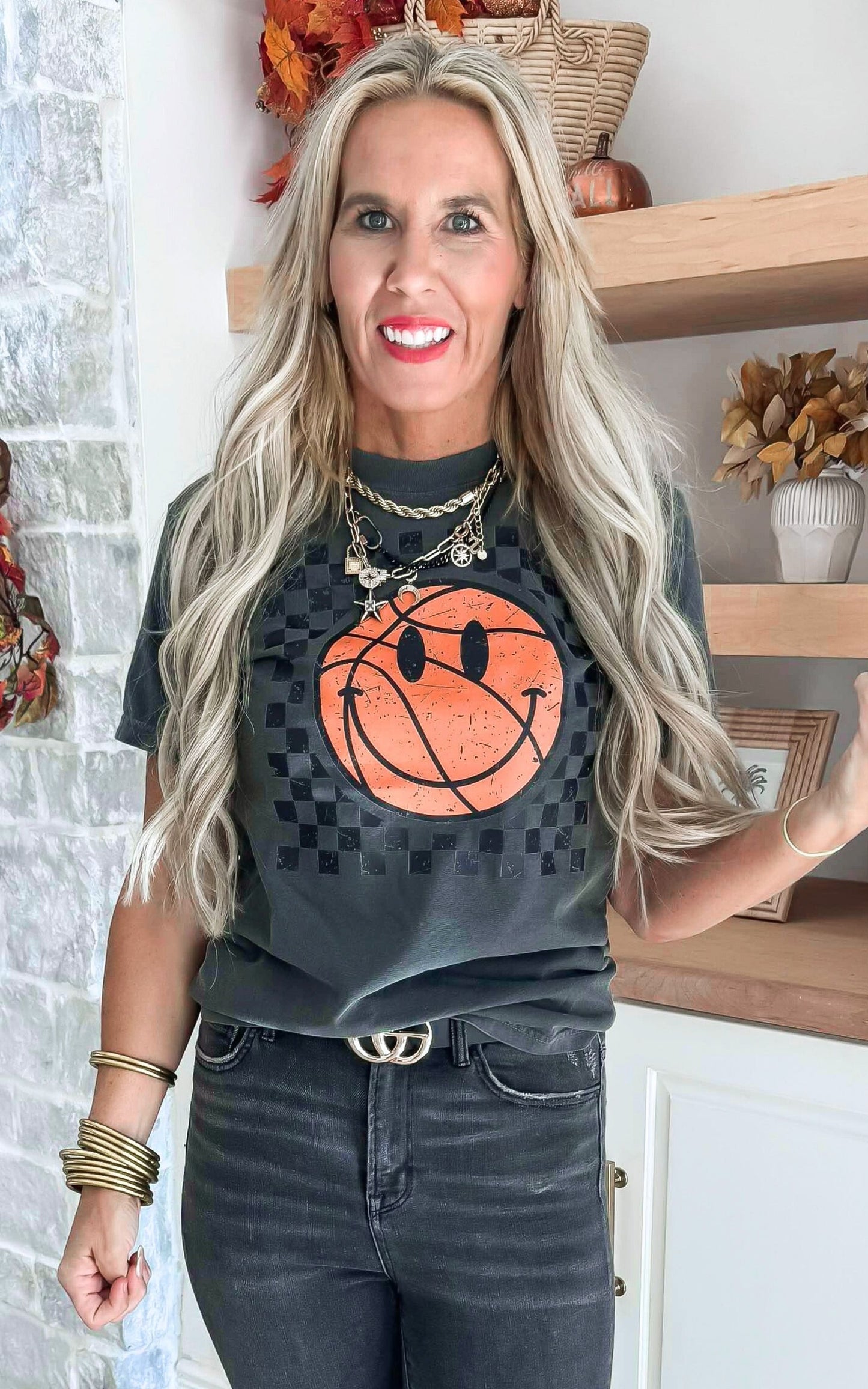 Checked Basketball Garment Dyed Graphic T-shirt