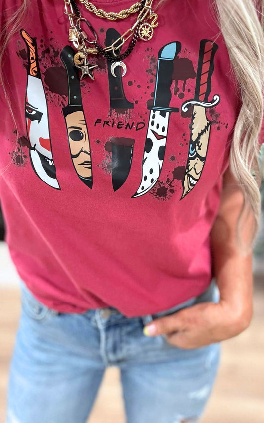 Friends Knife Halloween Garment Dyed Graphic T-shirt