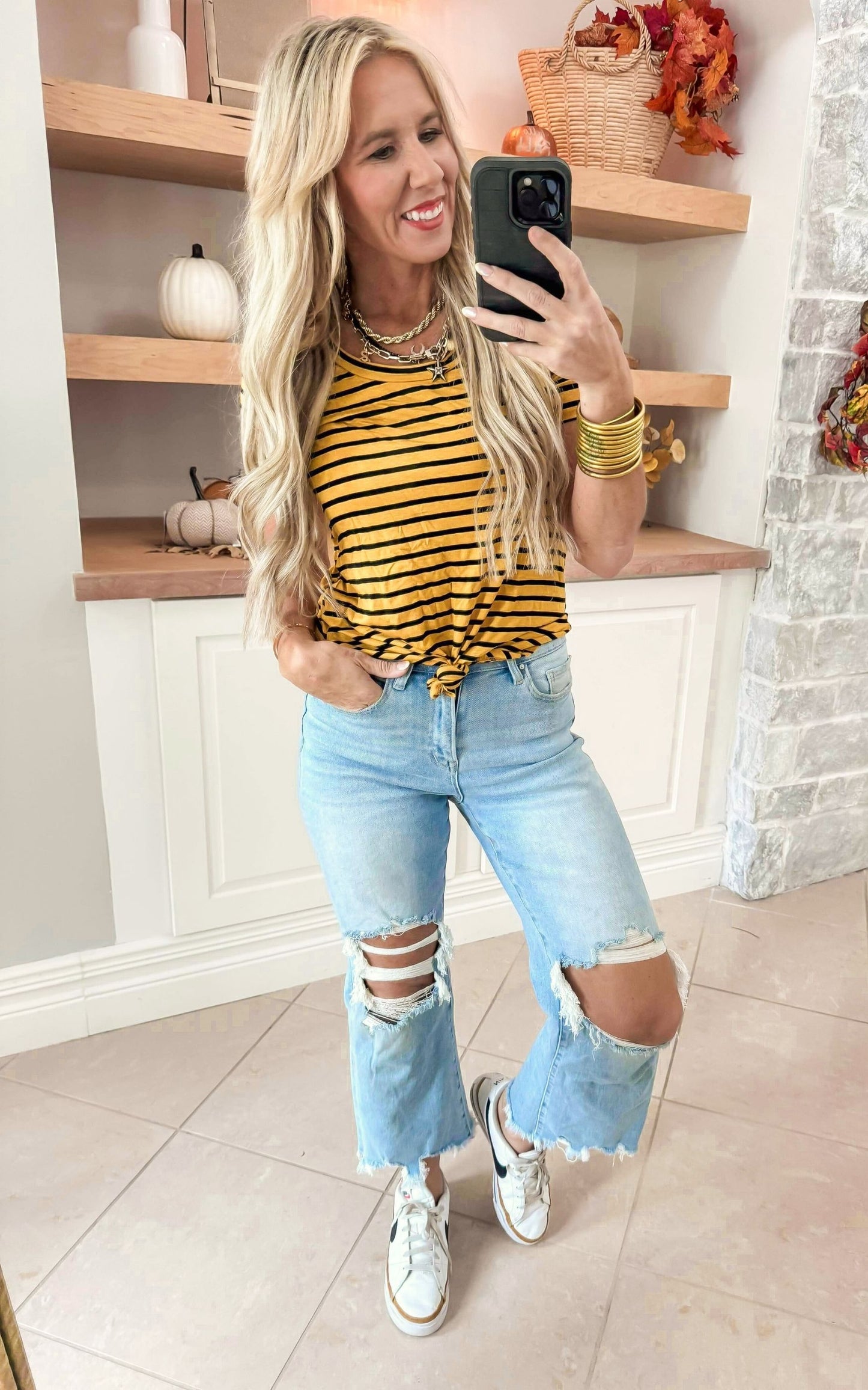 Striped Round Neck Short Sleeve Top - Final Sale**