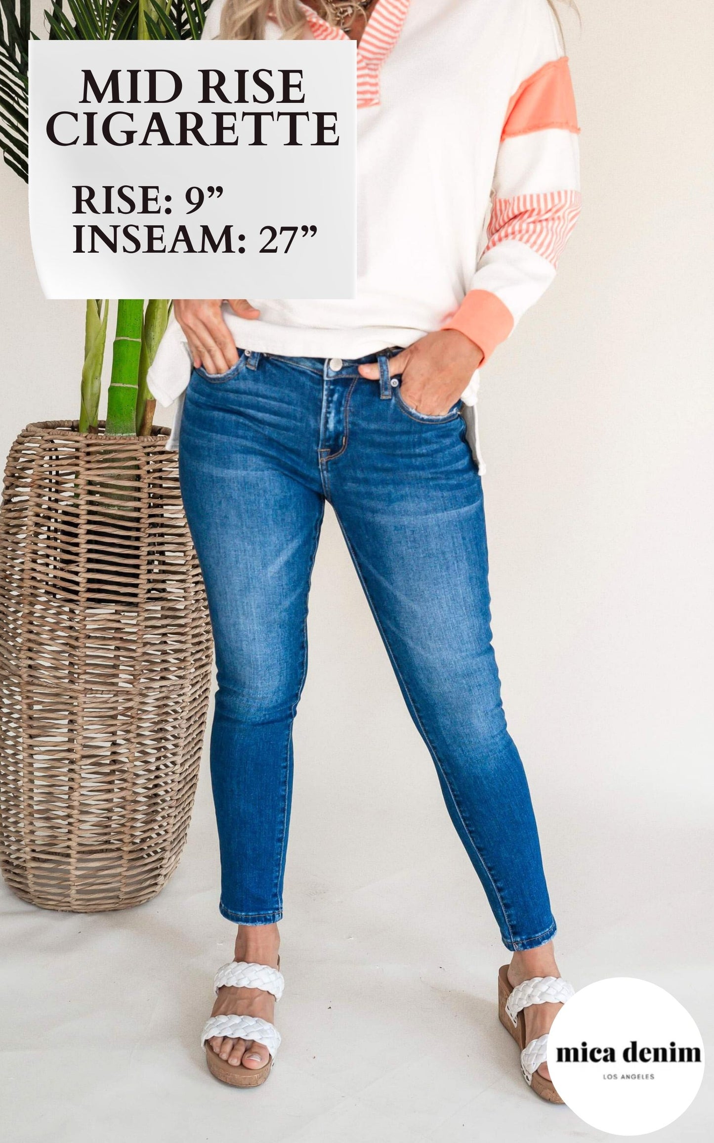 Mica | The Alice Medium Wash Mid-Rise Cigarette Ankle Denim Jeans** - Final Sale