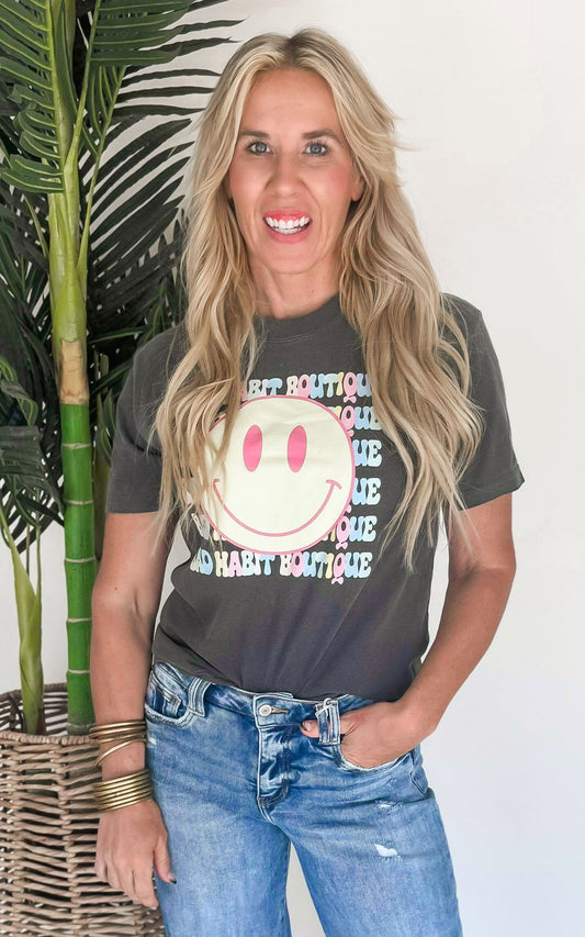 Smile Bad Habit Boutique Garment Dyed Graphic T-shirt.