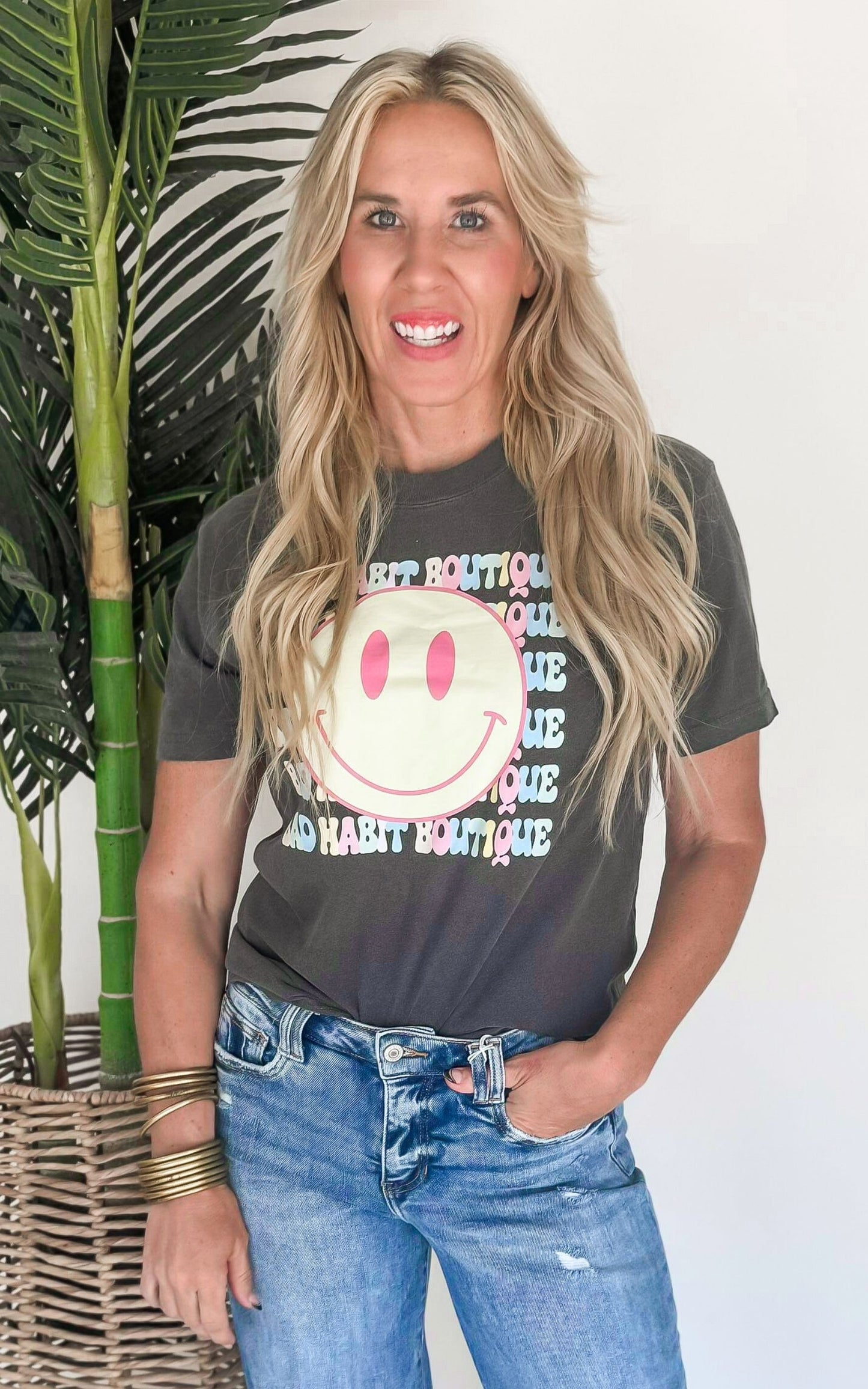 Smile Bad Habit Boutique Garment Dyed Graphic T-shirt.