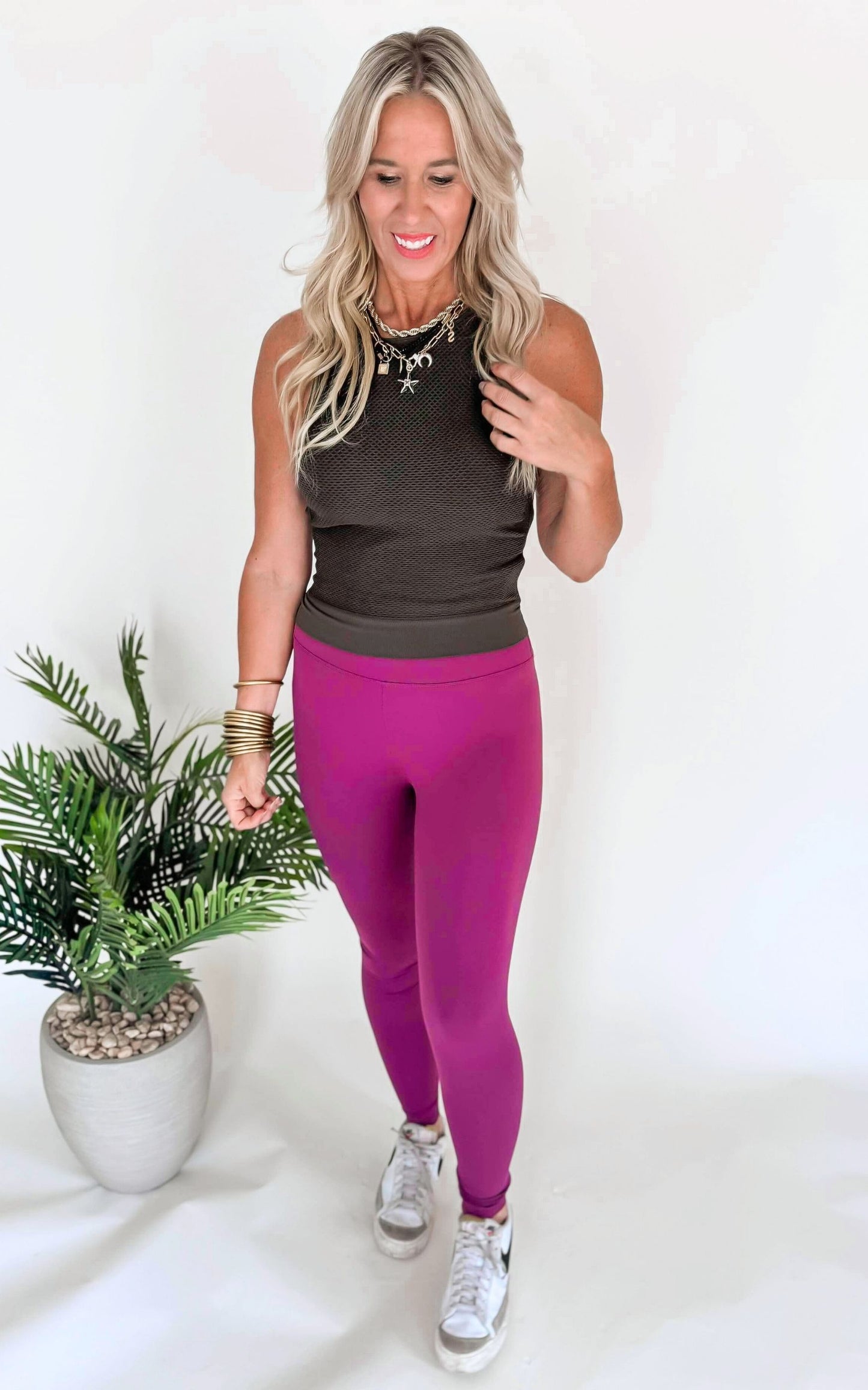 MONO B. Nylon-Blend Essential Solid Leggings** - Final Sale