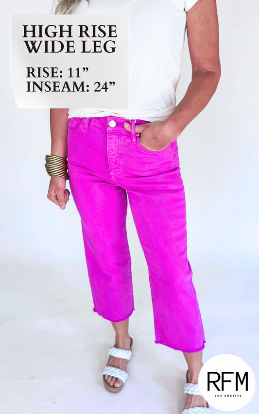 Pink Rouge RFM Crop Chloe Tummy Control Wide Leg Denim Jeans - Final Sale