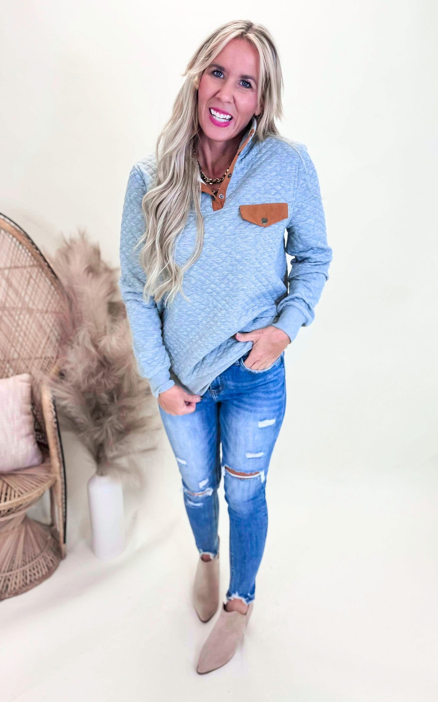 Heather Grey Diamond Pullover Sweater