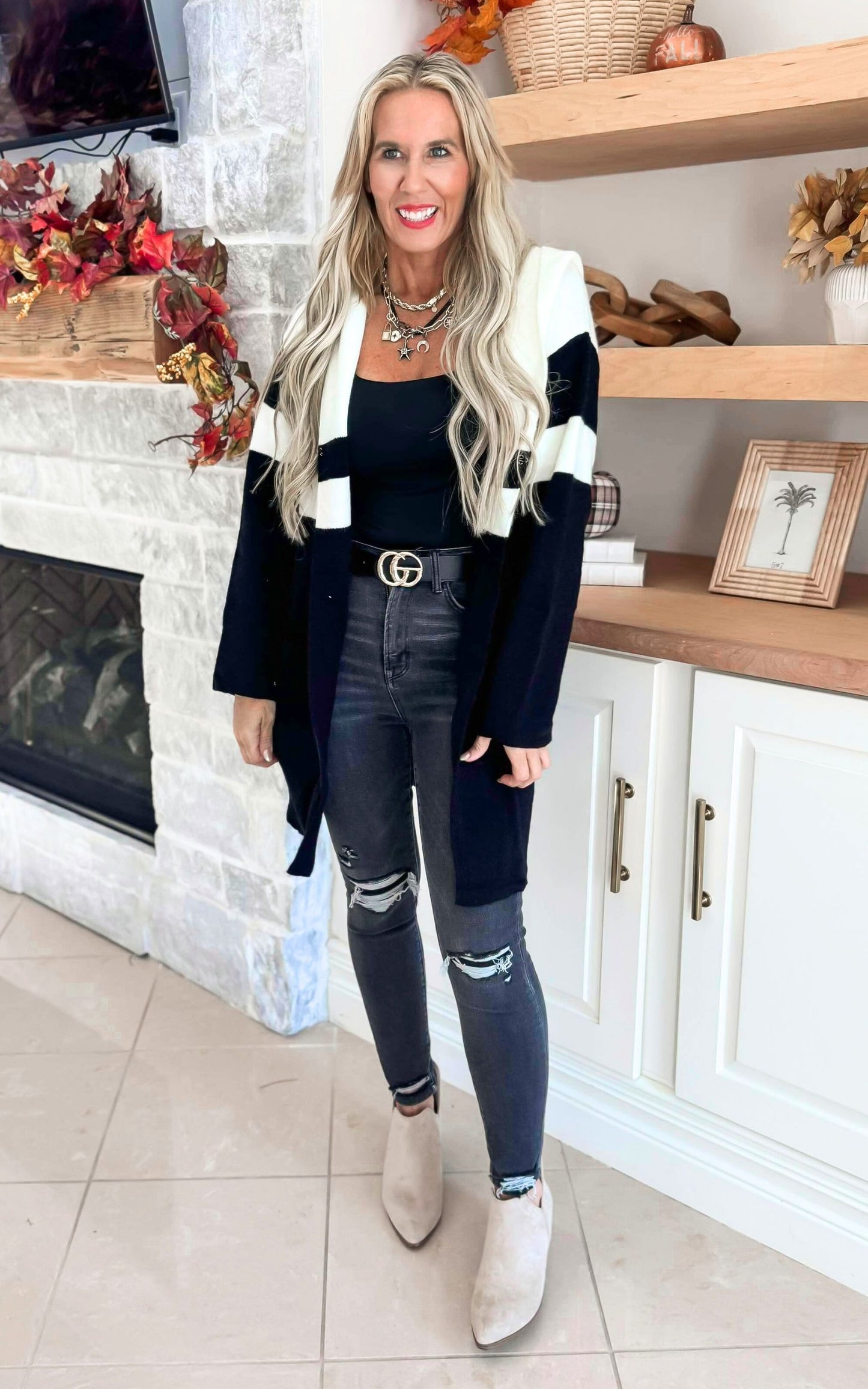 Colorblock Hooded Sweater Long Cardigan**