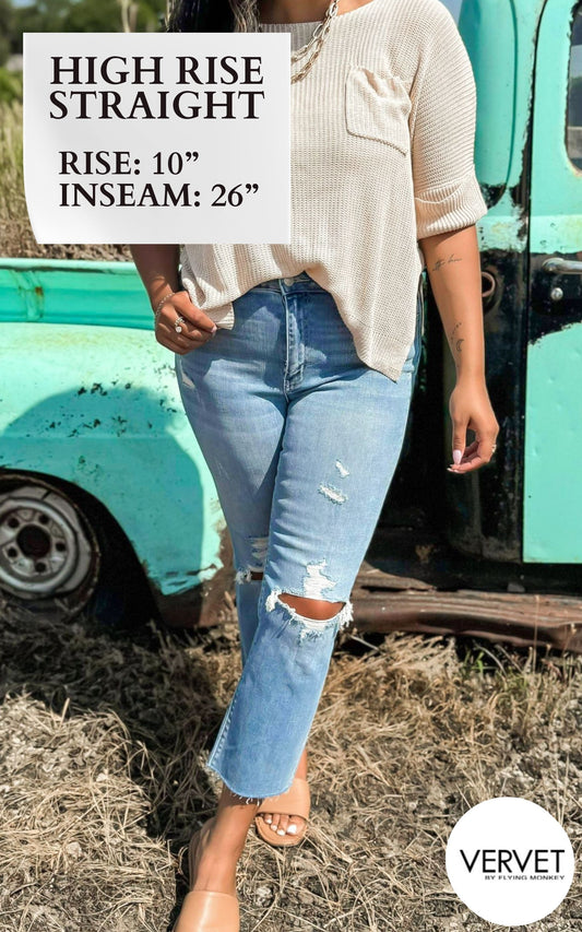 Flying Monkey's Lani High Rise Crop Slim Straight Denim Jeans - Final Sale