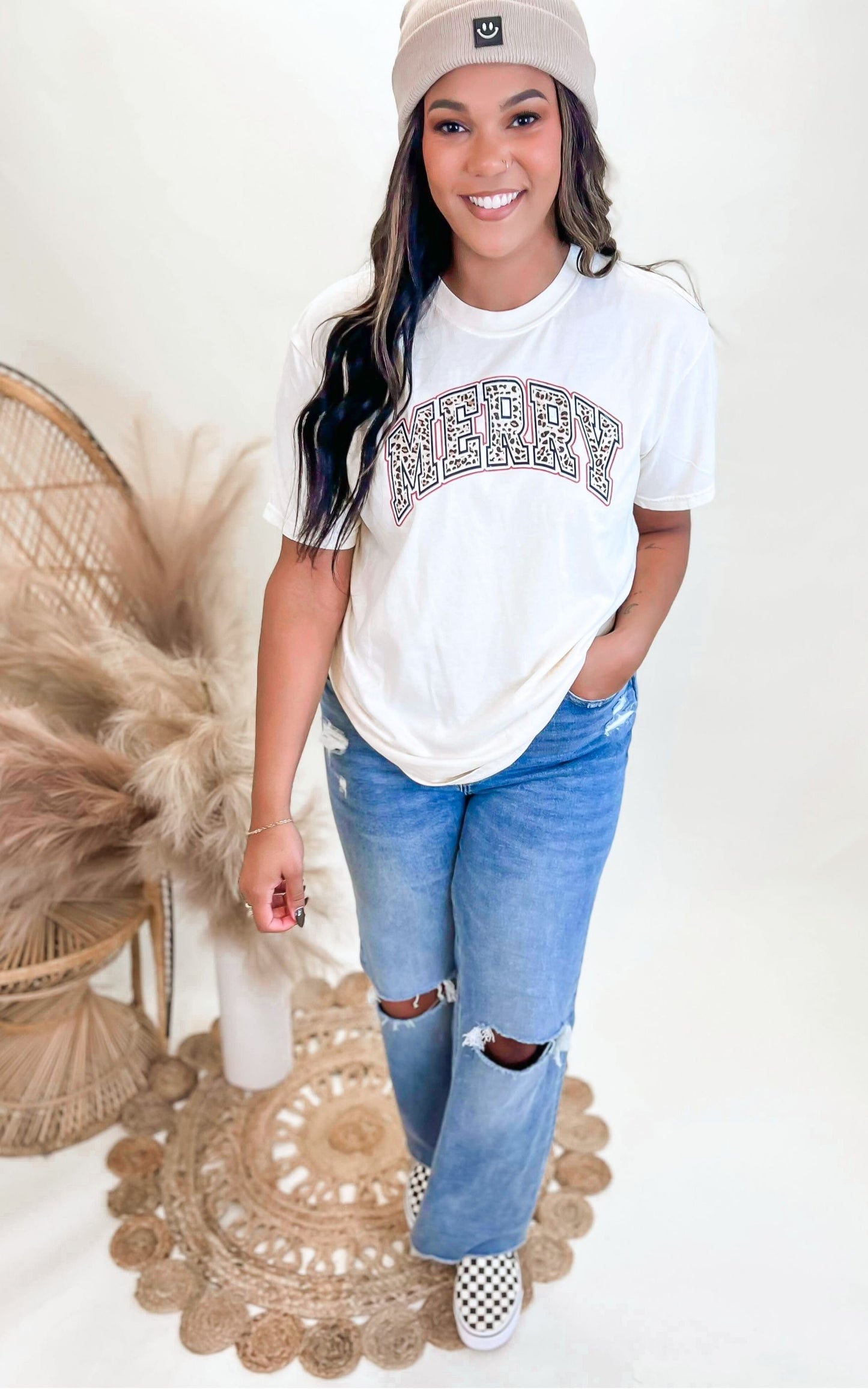MERRY Leopard Garment Dyed Graphic T-shirt