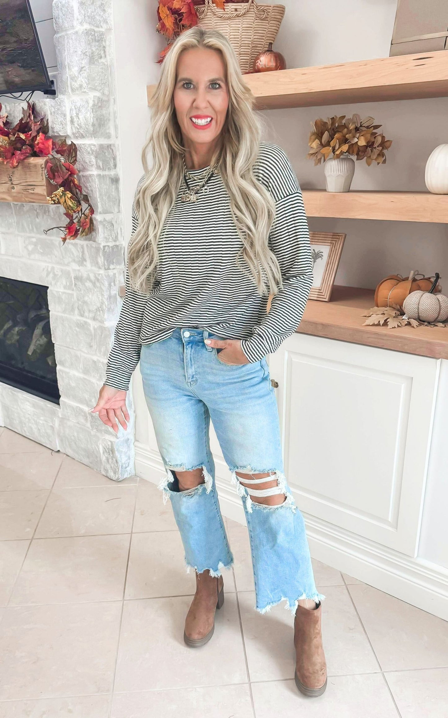 Keep You Warm Textured Stripe Long Sleeve Pullover Top - Final Sale**