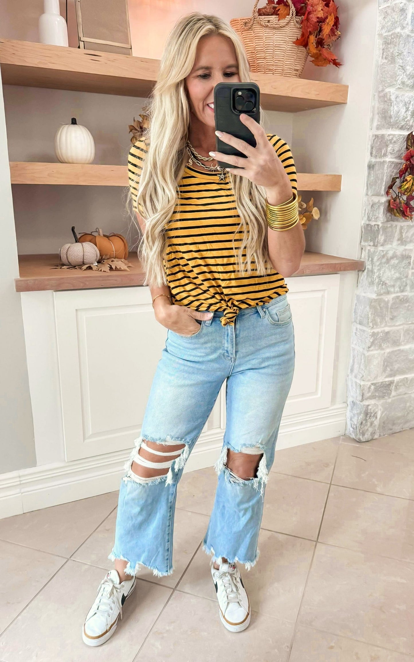 Striped Round Neck Short Sleeve Top - Final Sale**