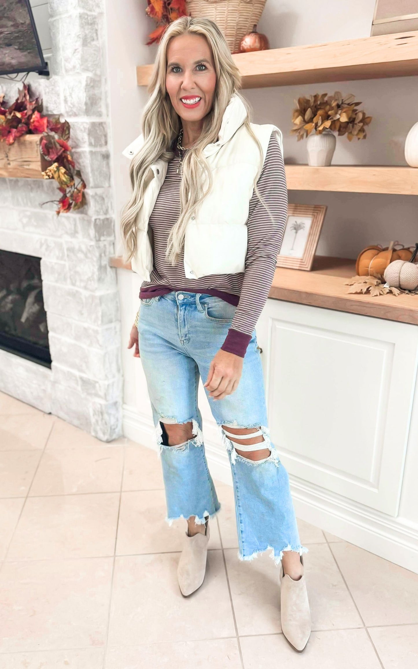 Lt Plum Stripe Long Sleeve Top