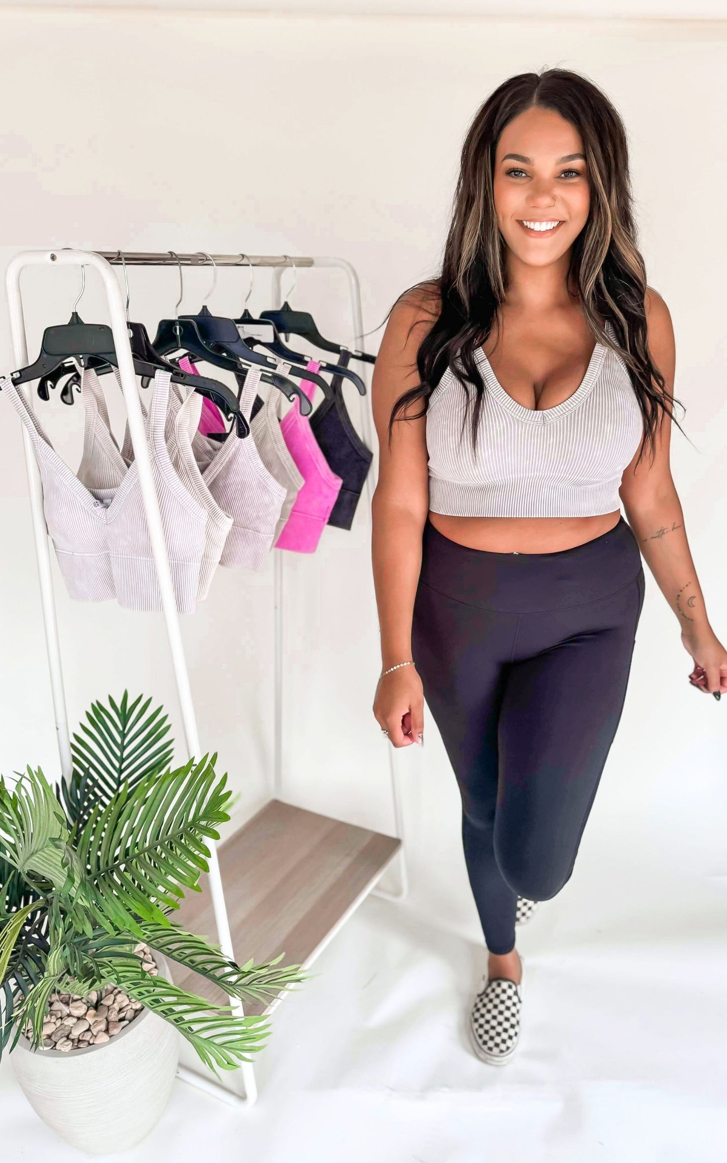 Stone Washed V-Neck Seamless Cropped Bra Top -Final Sale