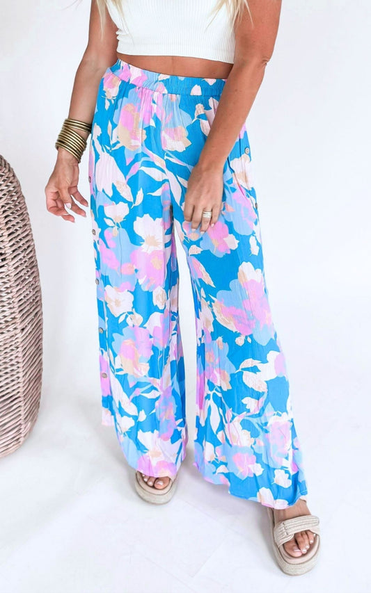 Bright Floral Wide Leg Palazzo Pants - Final Sale