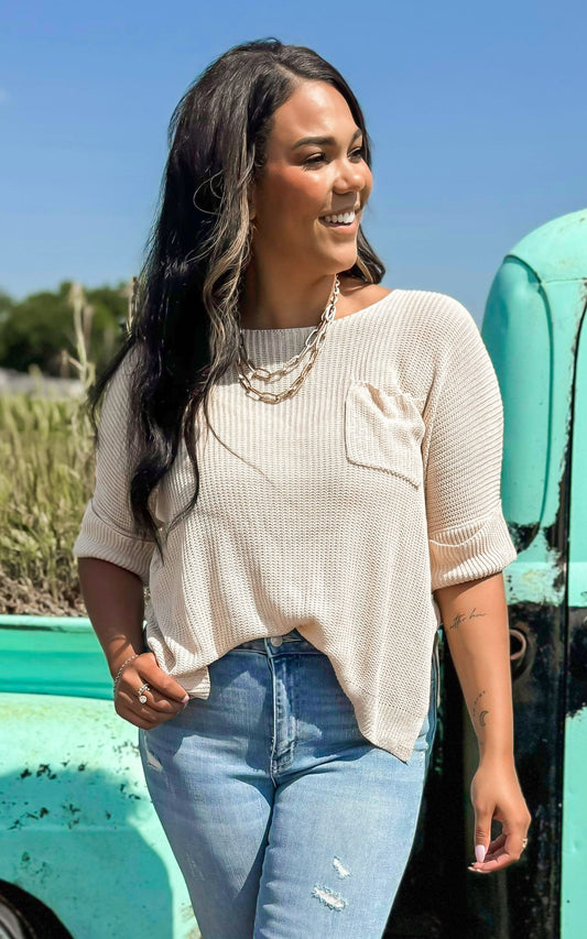 Autumn Breeze Half Sleeve Solid Knit Top - Final Sale**