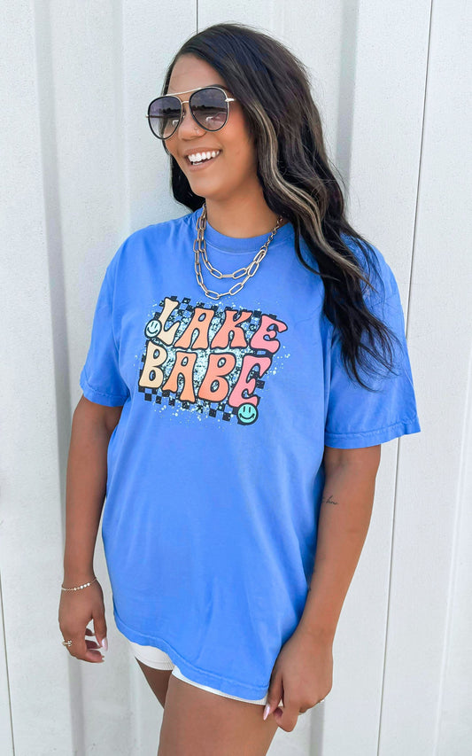 Lake Babe Checked Garment Dyed Graphic T-shirt