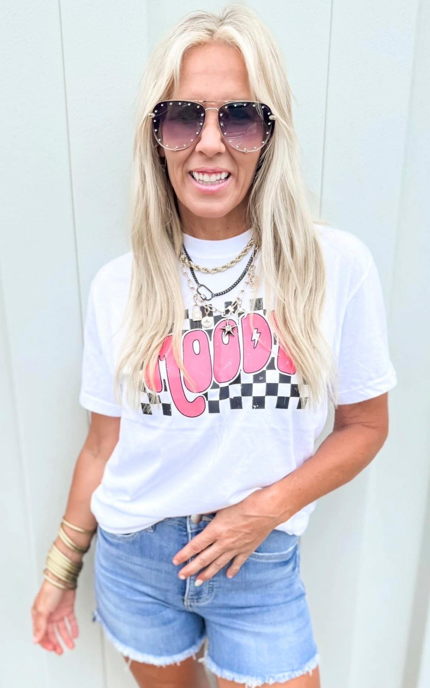 Moody Check Garment Dyed Graphic T-shirt