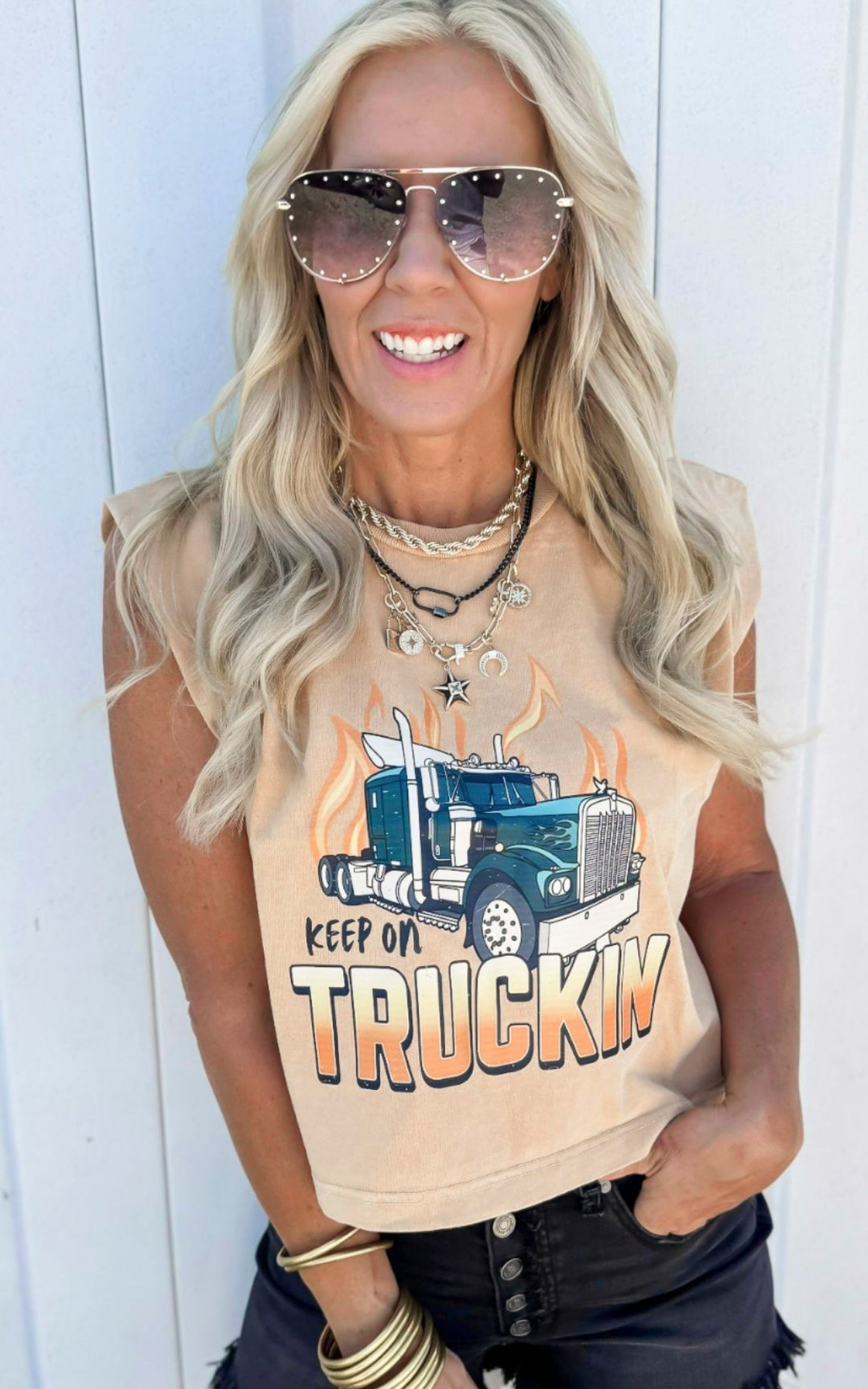 Keep On Trucking Garment Dyed Graphic Muscle Tee