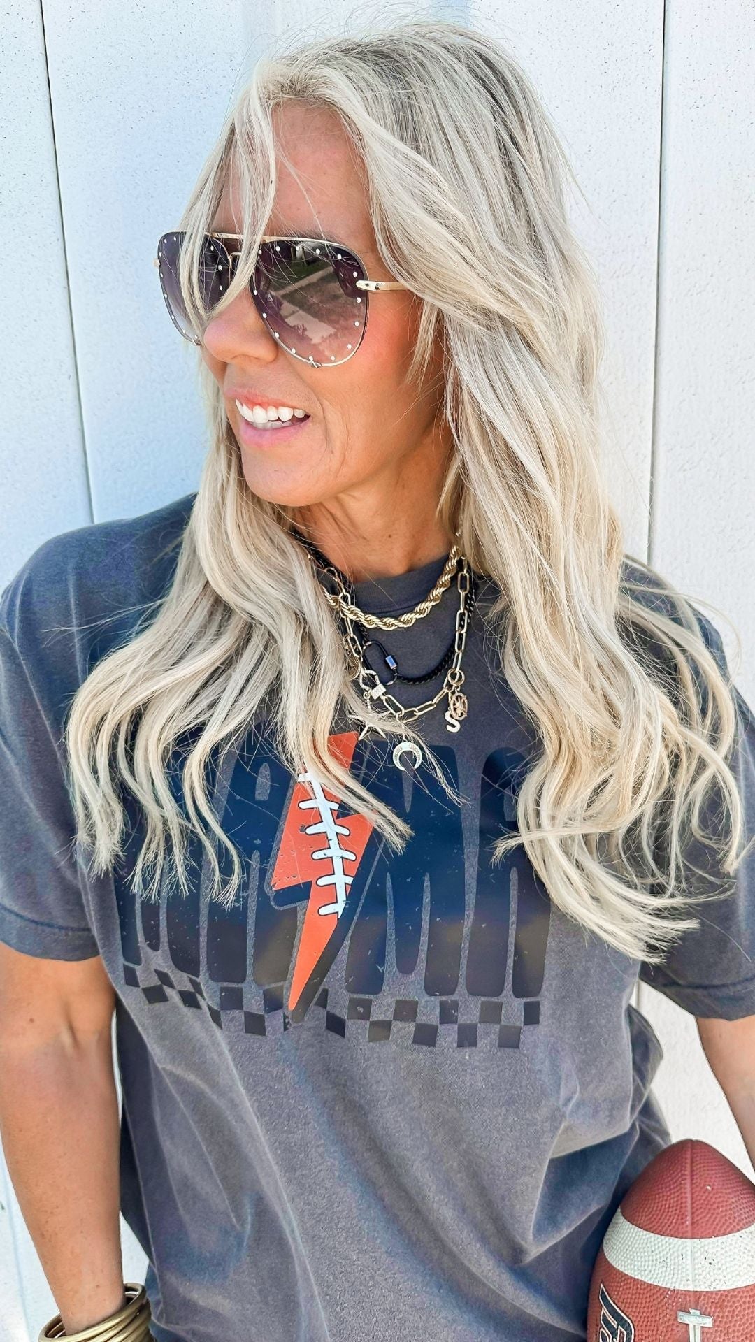 MAMA Lightning Football Garment Dyed Graphic T-shirt