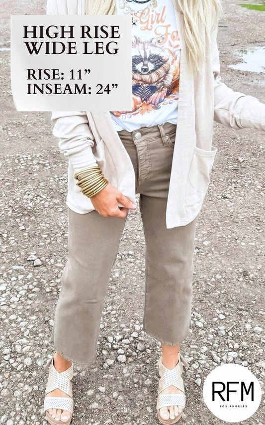 Latte RFM Crop Chloe Tummy Support Wide Leg Denim Jeans - Final Sale