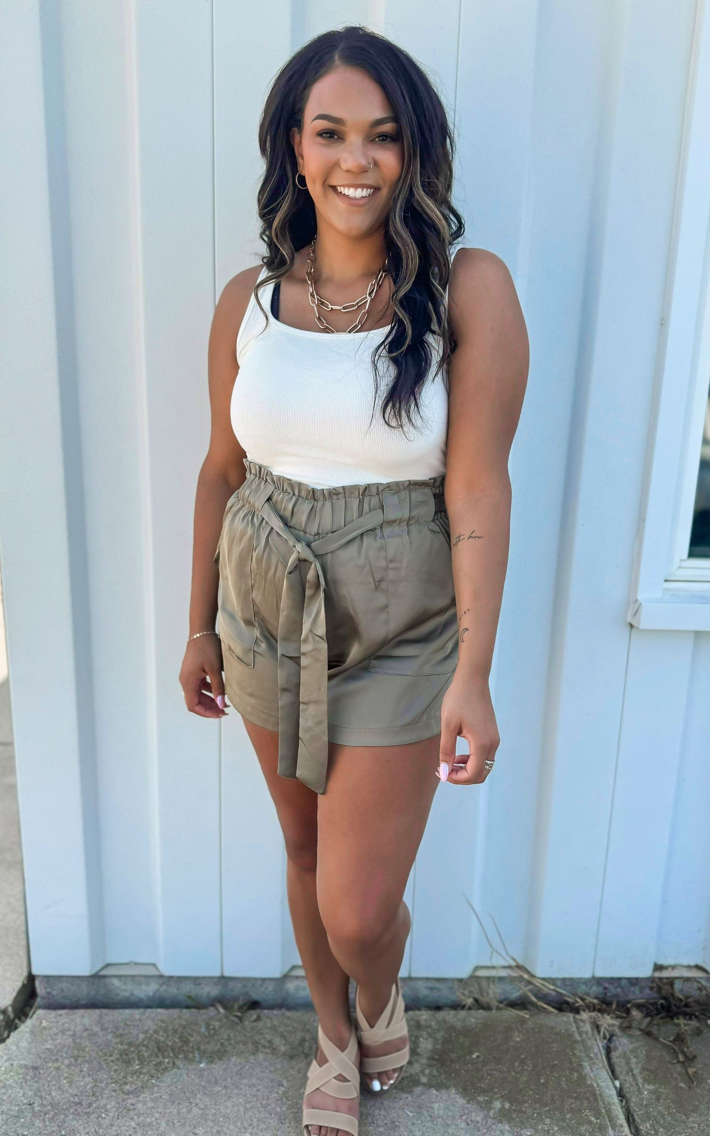 Feels Like Heaven Olive Paperbag Shorts - Final Sale