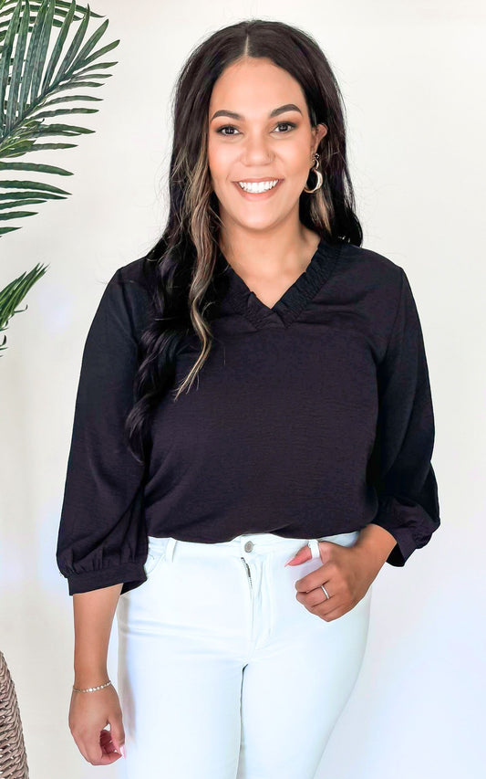 Anything is Possible Black 3/4 Bubble Sleeve Top *FINAL SALE