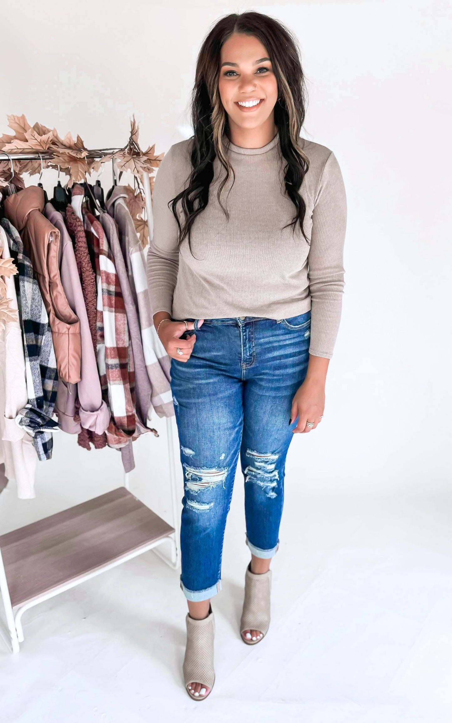 Ribbed Relax Fitted Long Sleeve Top - Final Sale