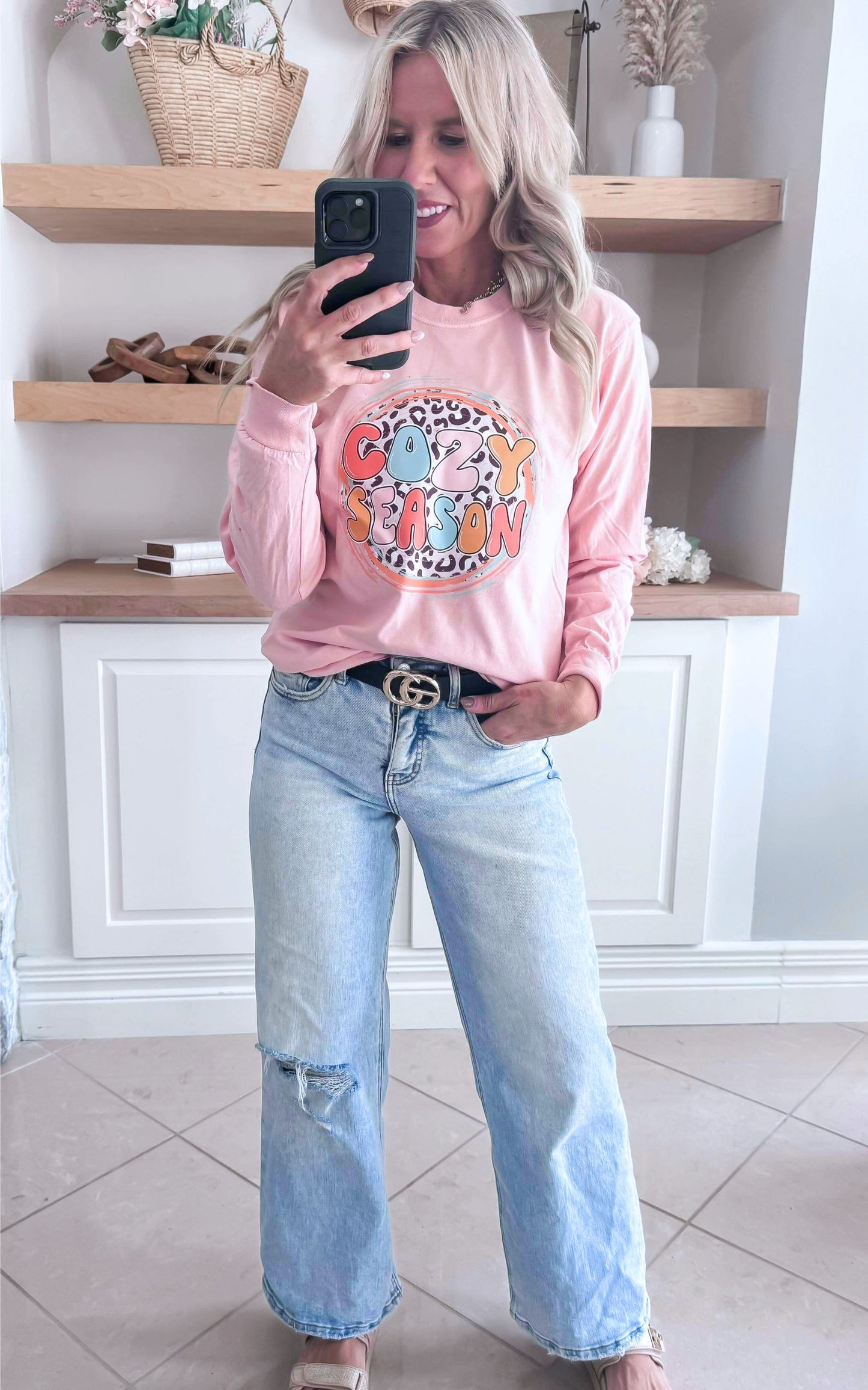 Leopard Cozy Season Garment Dyed Long Sleeve Graphic Top*