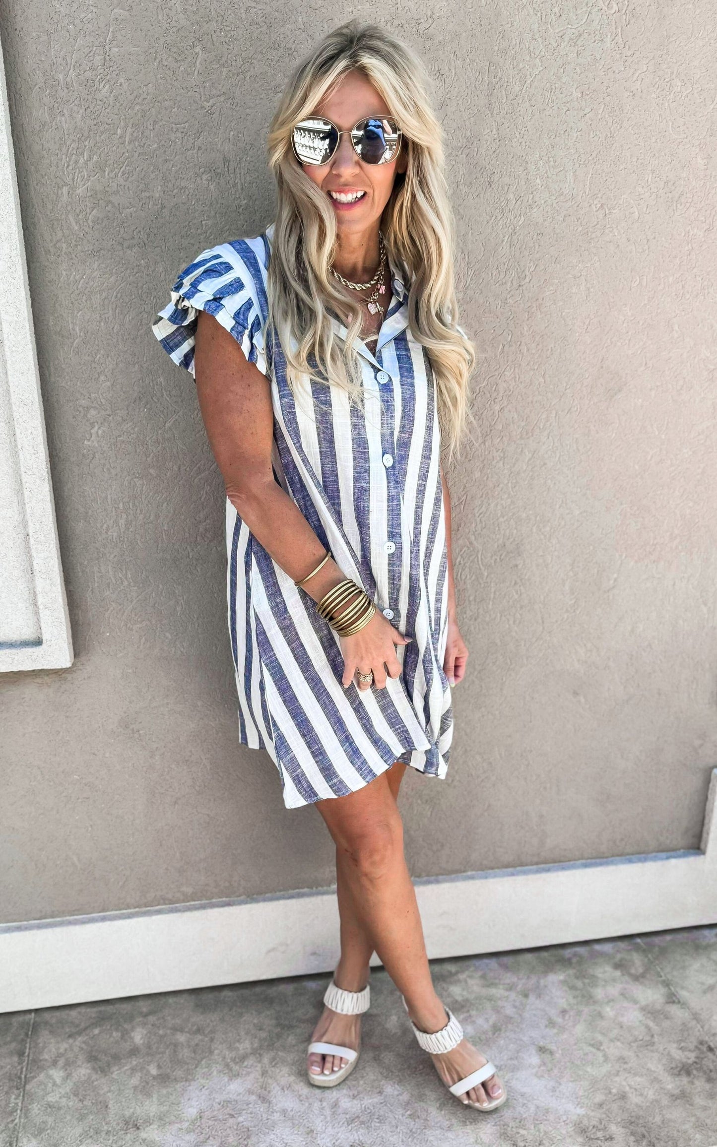 Oh Say Can You See Ruffle Layered Striped Dress - Final Sale