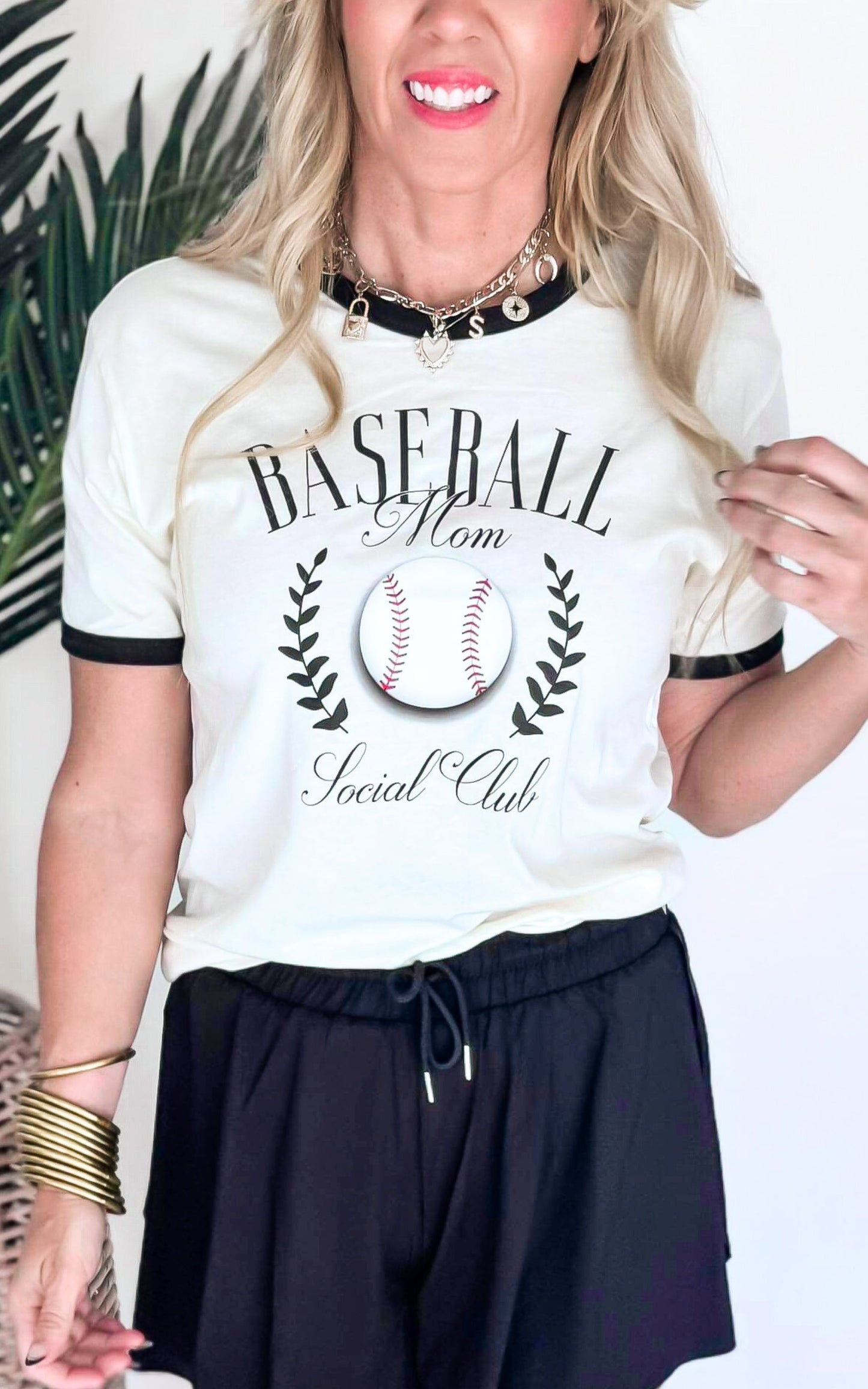 Baseball Mom Social Club Ringer Graphic T-shirt. - Final Sale