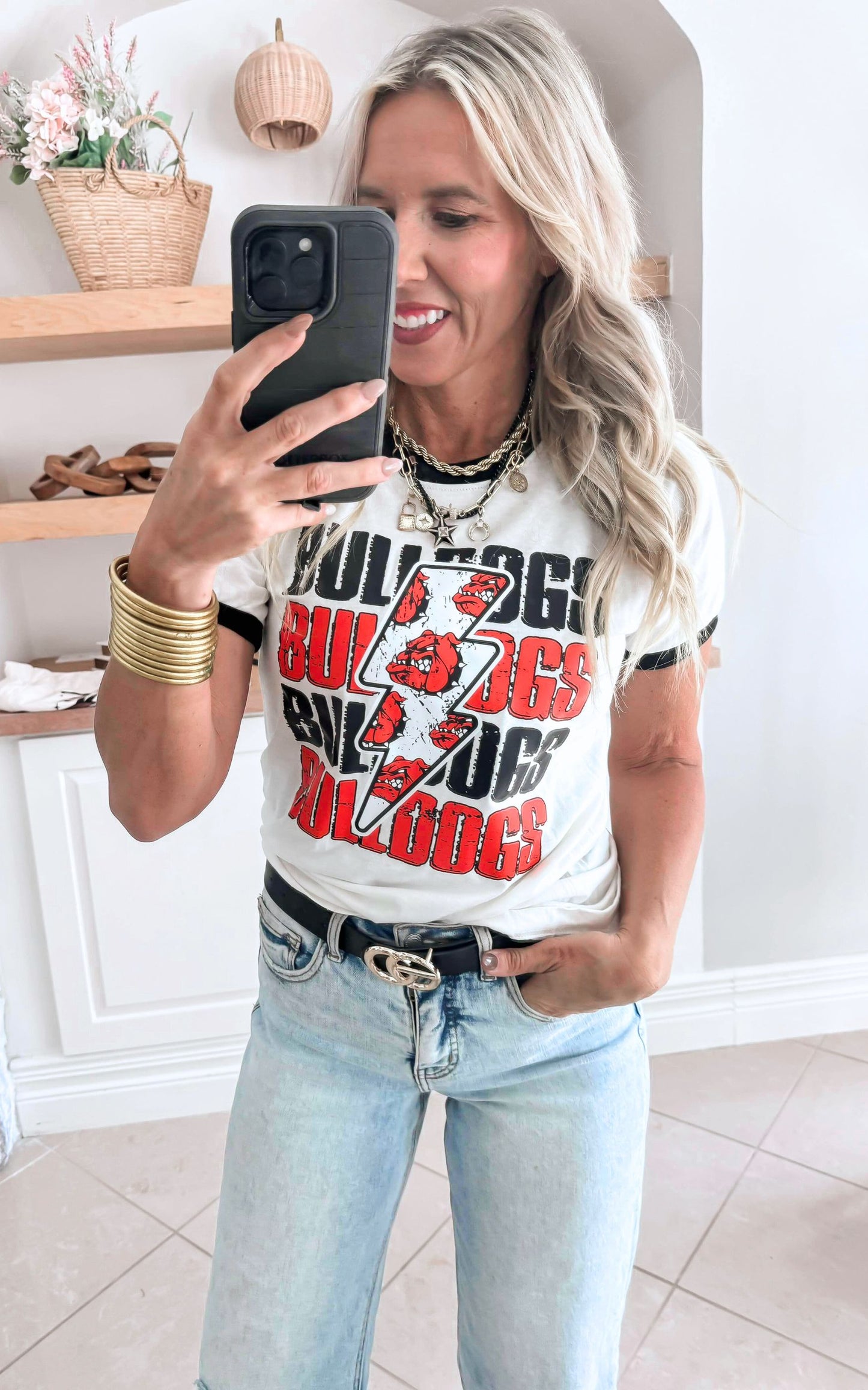 Lightning Bulldogs Ringer Graphic T-shirt