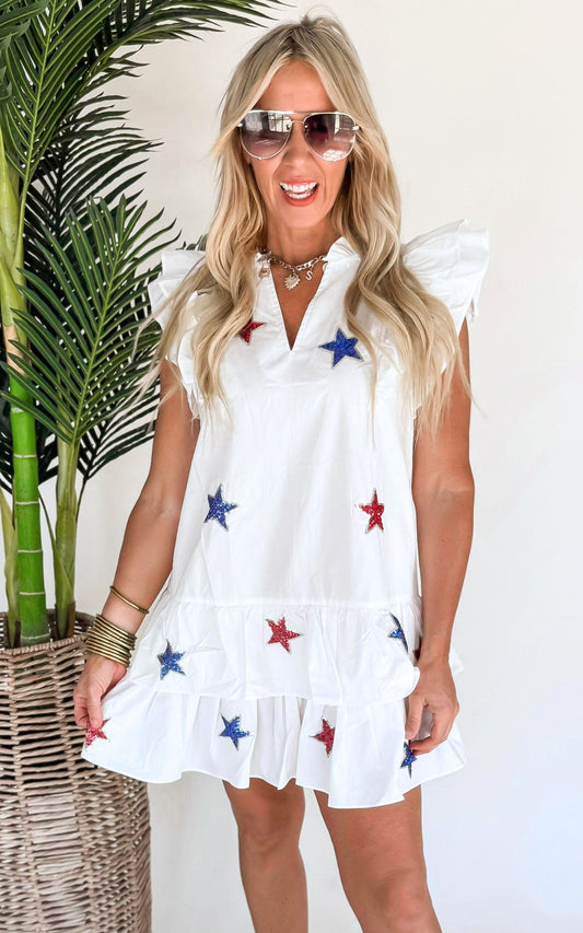 Lets Sparkle America Embroidered Poplin Dress - Final Sale