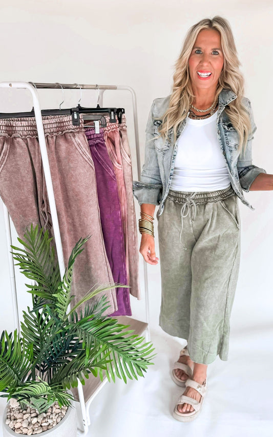 Acid Wash Fleece Palazzo Sweatpants **FINAL SALE