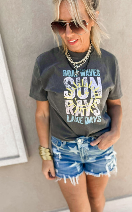 Boat Waves, Sun Rays, Lake Days Garment Dyed Graphic T-shirt - Final Sale