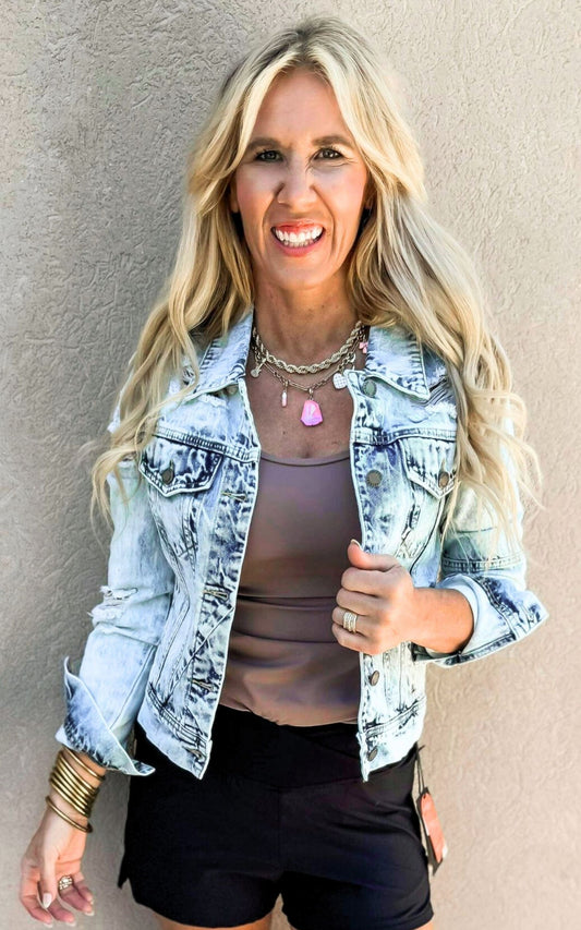 Distressed Medium Wash Denim Jacket