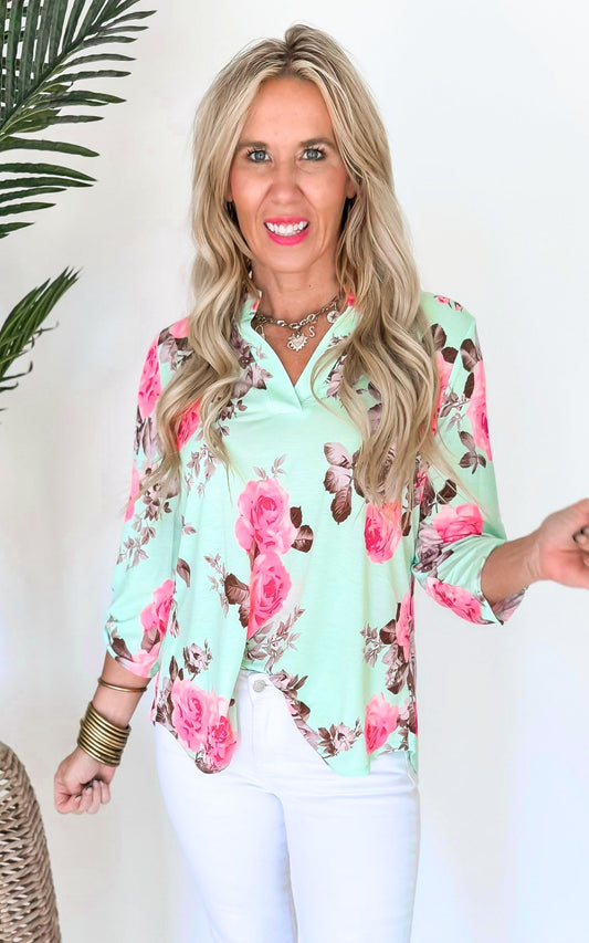The Lizzy Charming Roses Floral Blouse Top - Final Sale