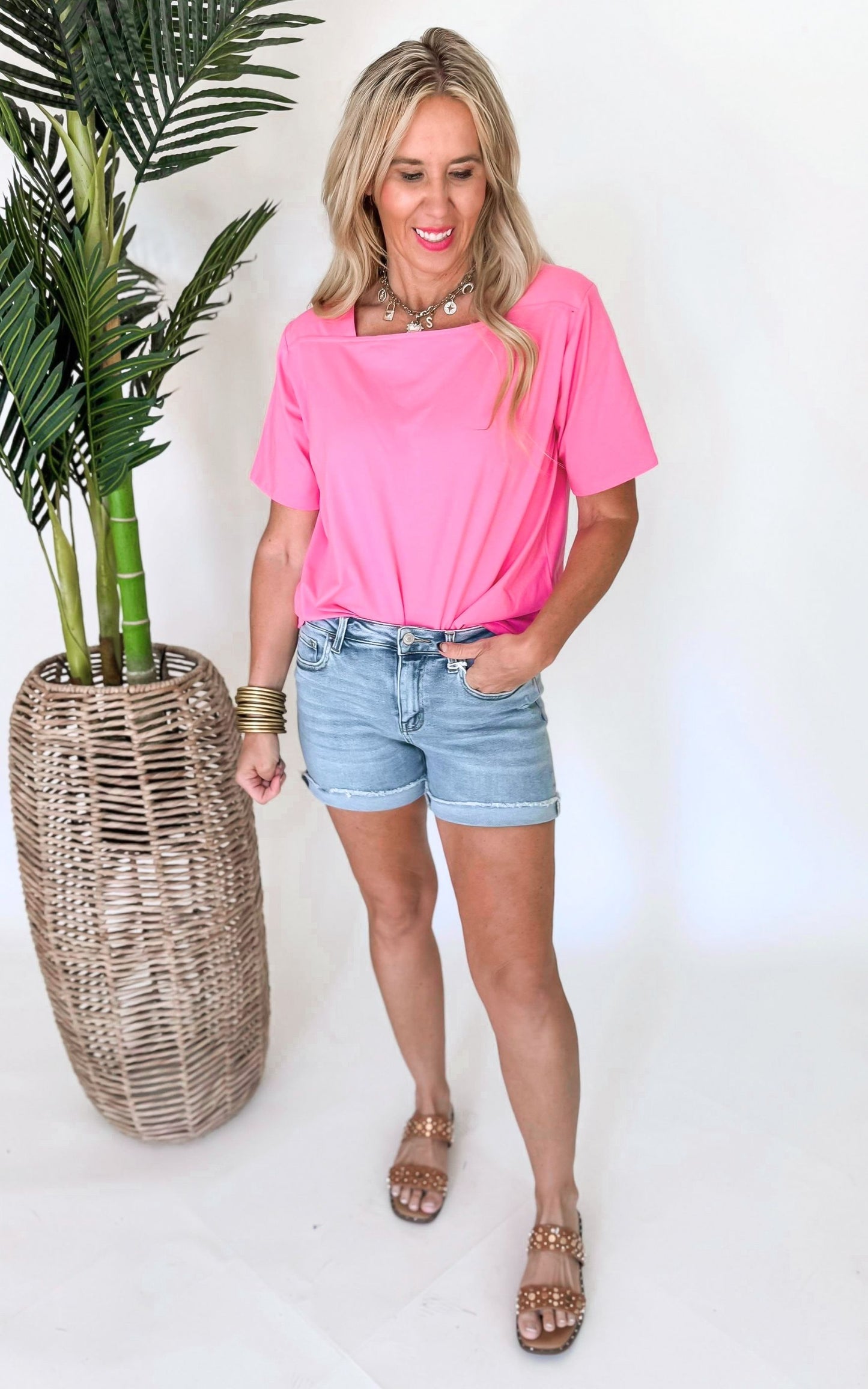 Square Neck Short Sleeve Top - Final Sale