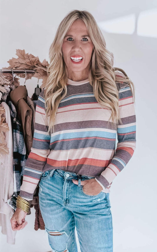 Autumn Hues Striped Long Sleeve Top - Final Sale