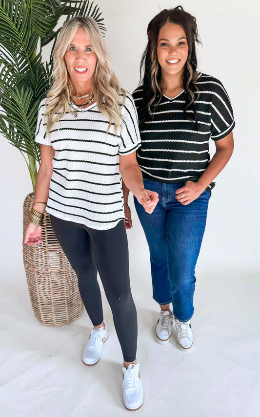 Waffle Knit Striped Top*