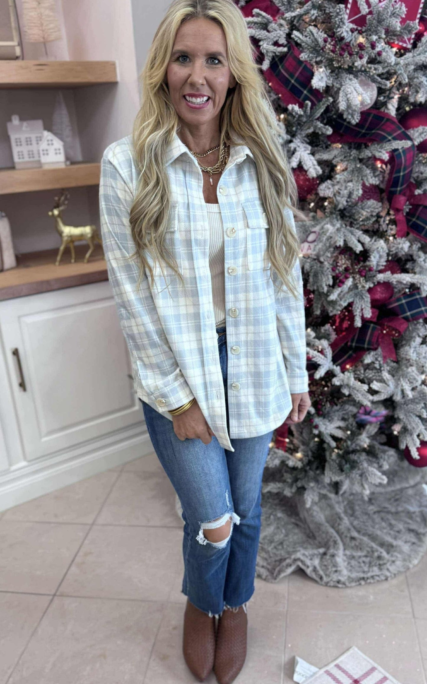 Forever Favorite Plaid Shacket in Ivory Blue Cream #10 | Salty Wave *DEAL