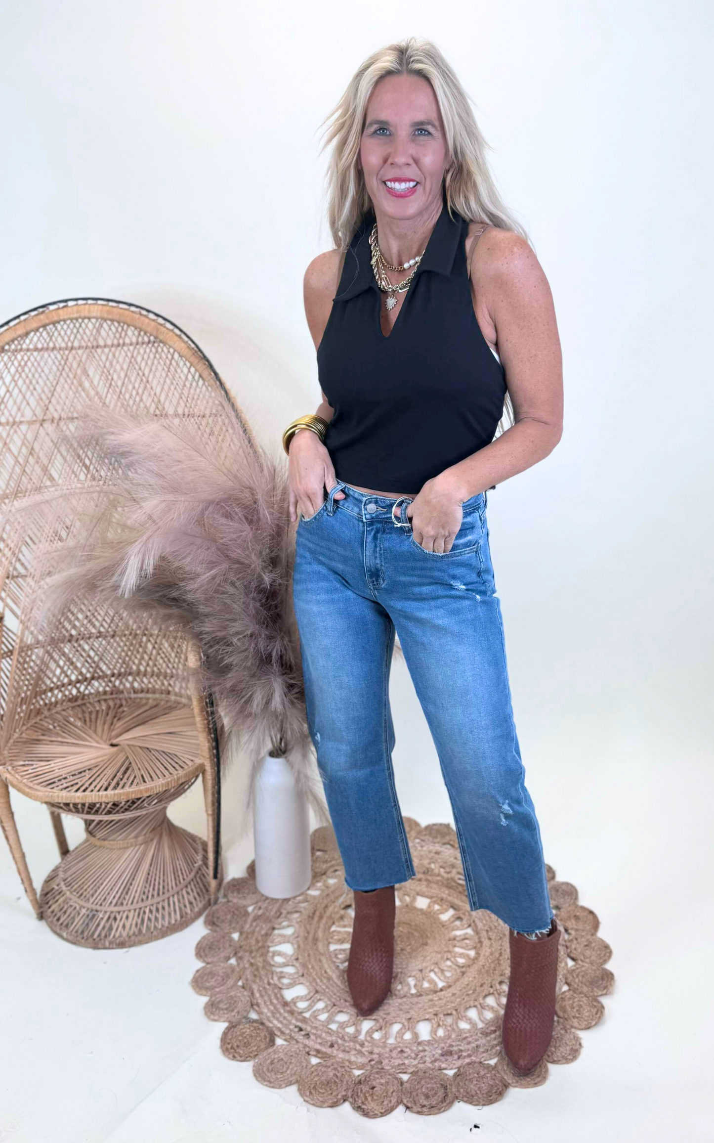 Curvy Girl Butter Collared Cropped Sports Tank - Final Sale